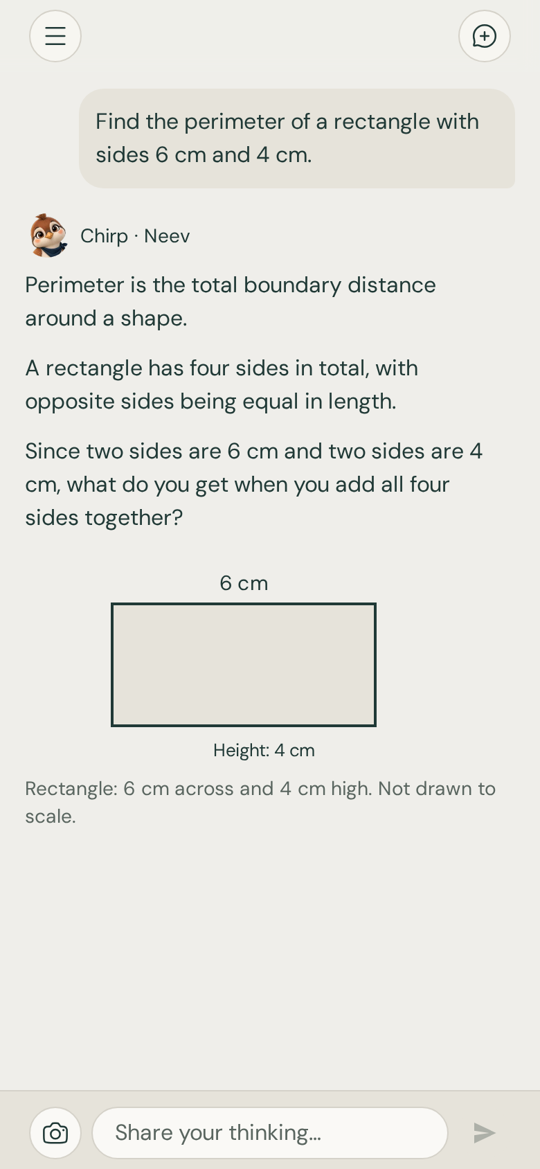 Tutor explains perimeter with a rectangle diagram